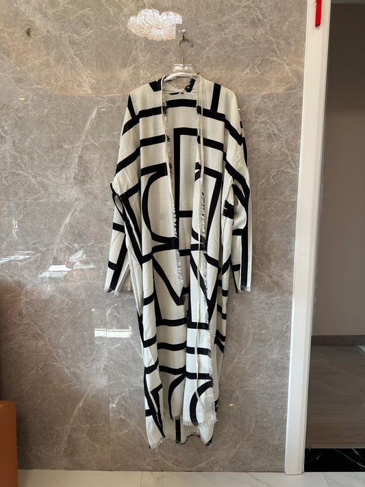 TOTEME Monogram Long Dress in Ivory and Black