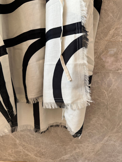 TOTEME Monogram Long Dress in Ivory and Black