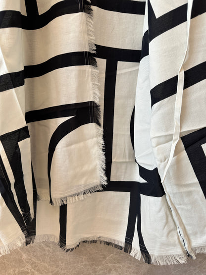 TOTEME Monogram Long Dress in Ivory and Black