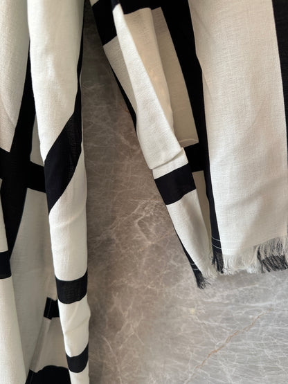 TOTEME Monogram Long Dress in Ivory and Black