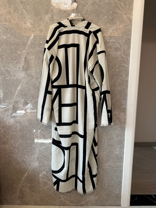 TOTEME Monogram Long Dress in Ivory and Black