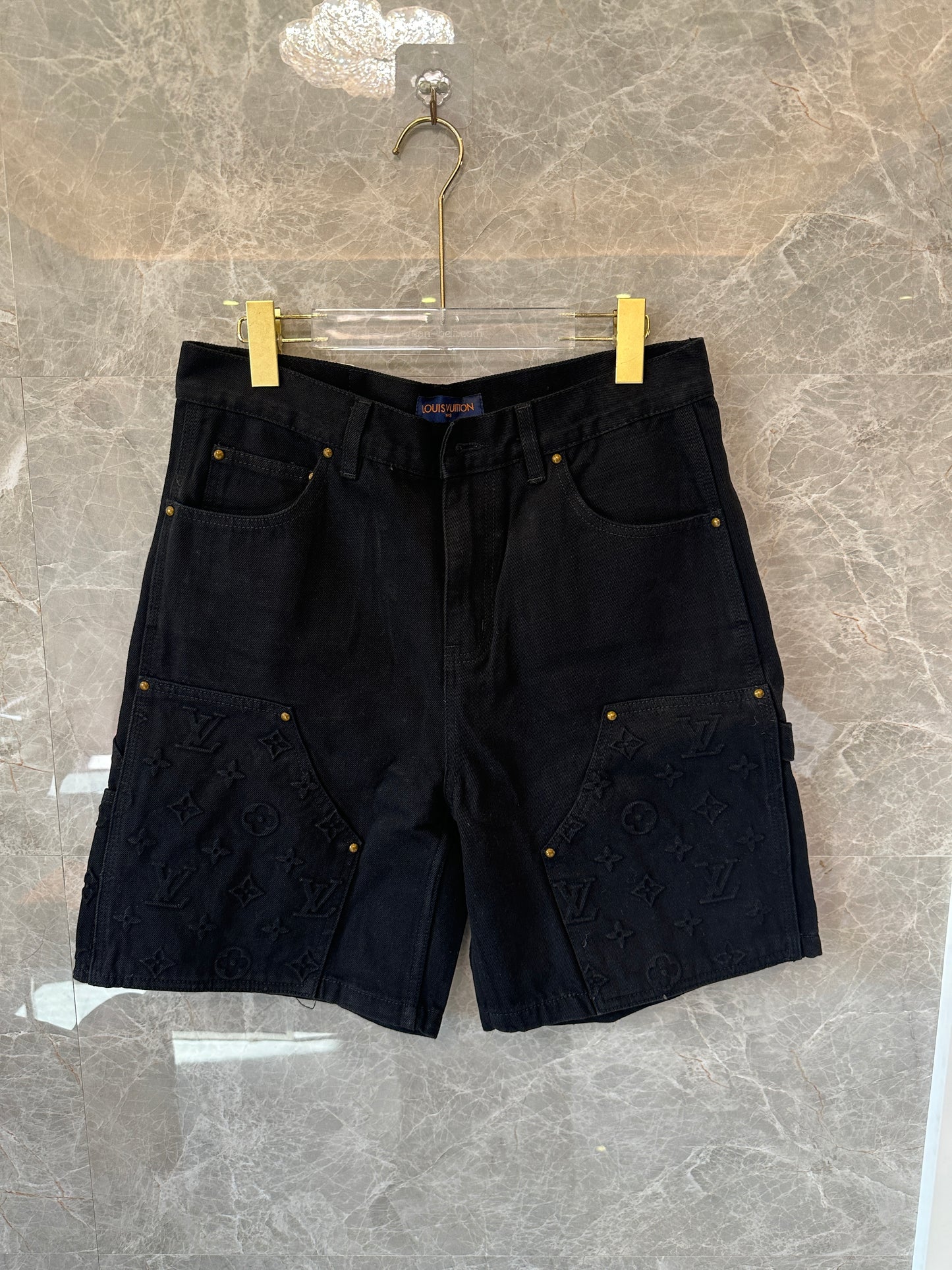 Louis Vuitton Monogram Embossed Denim Shorts in Black