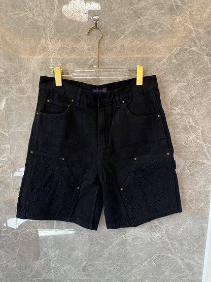 Louis Vuitton Monogram Embossed Denim Shorts in Black