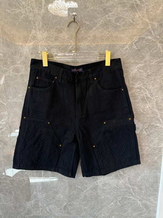 Louis Vuitton Monogram Embossed Denim Shorts in Black