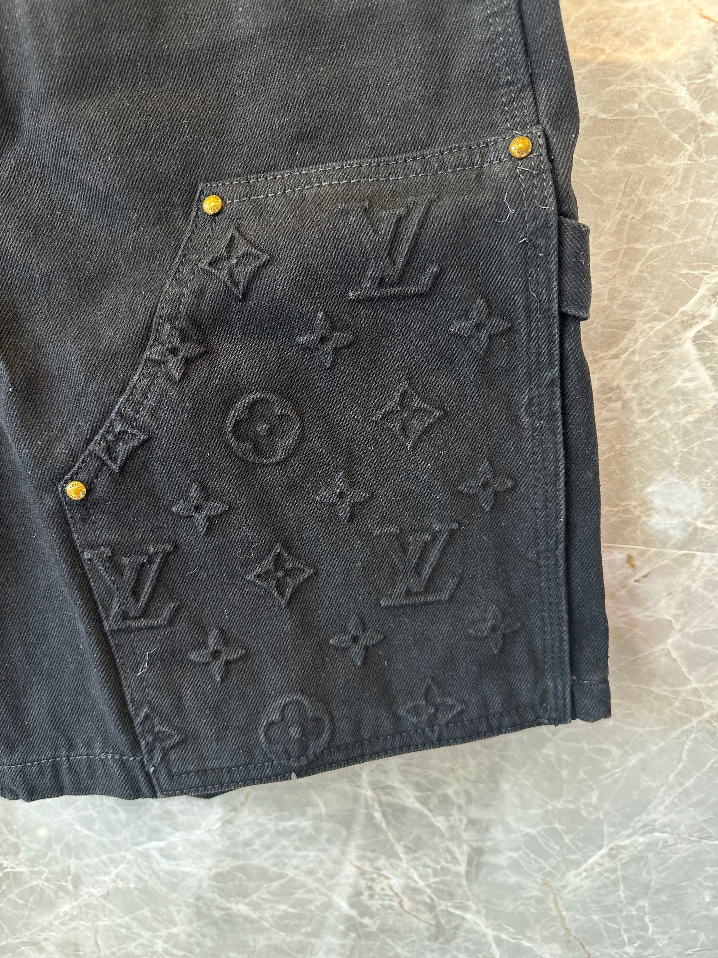 Louis Vuitton Monogram Embossed Denim Shorts in Black