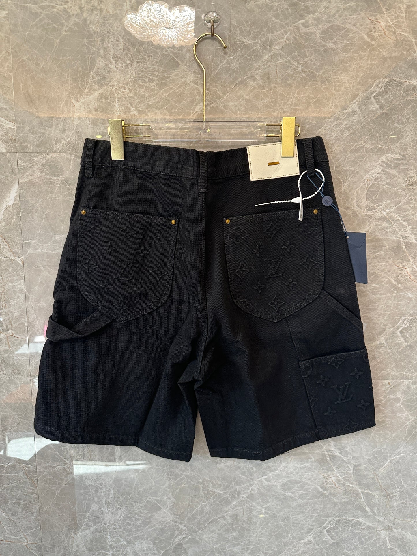 Louis Vuitton Monogram Embossed Denim Shorts in Black