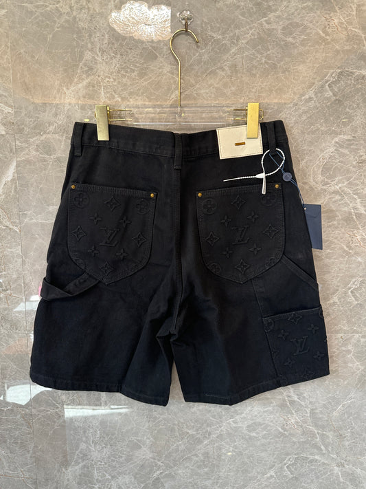 Louis Vuitton Monogram Embossed Denim Shorts in Black