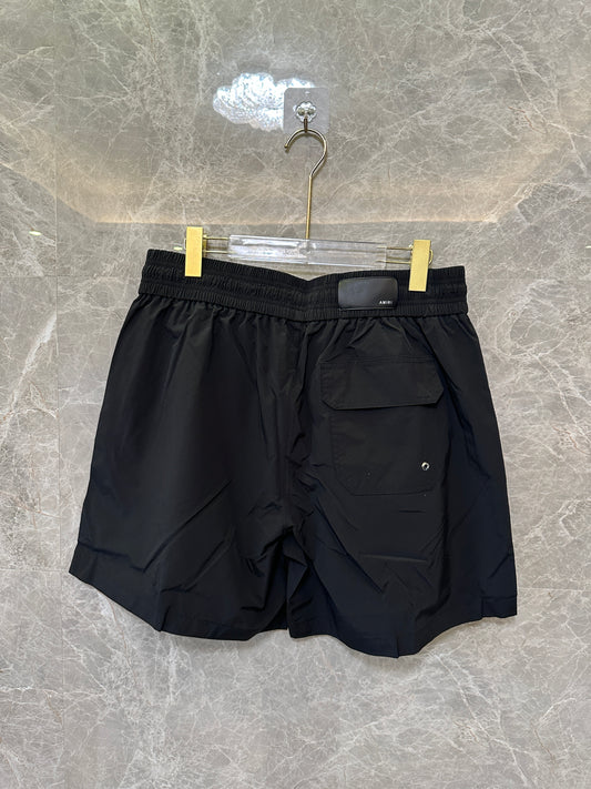 Amiri Black Nylon Drawstring Shorts with Hollywood Embroidery