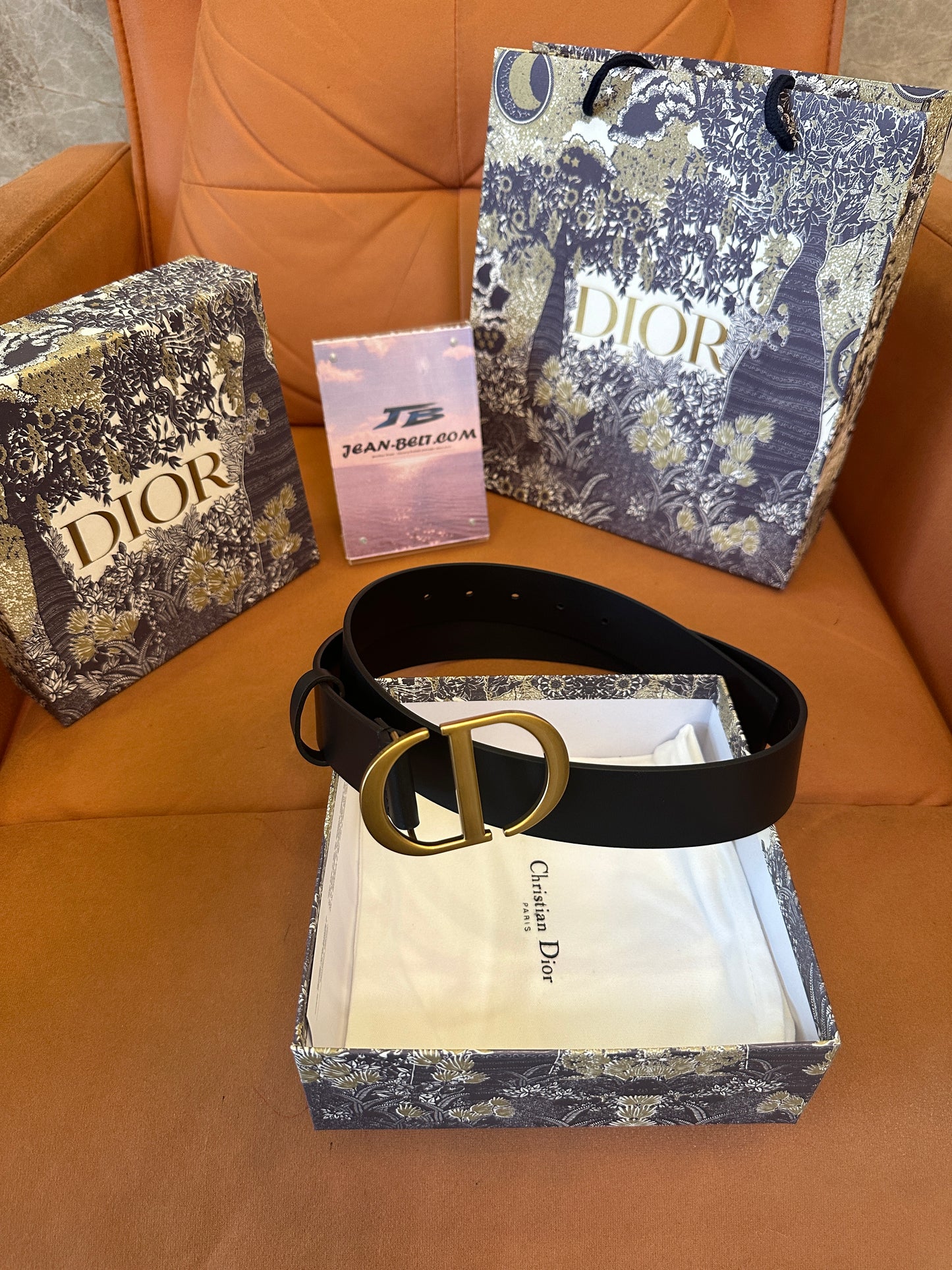 Dior D-Buckle Black Leather Belt with Gold Hardware
