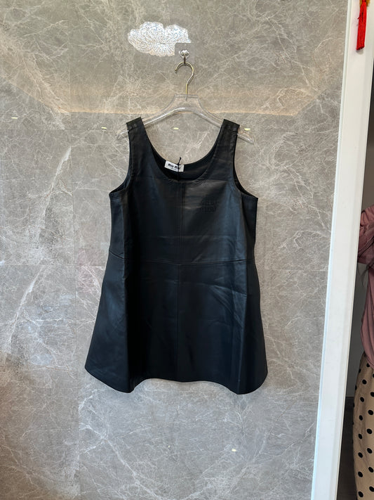 Miu Miu Black Sleeveless Leather Mini Dress