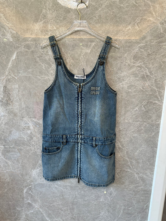 Miu Miu Vintage Denim Zip-Up Overall Dress