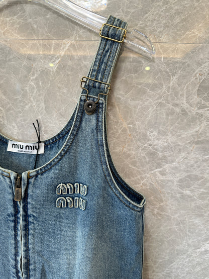 Vestido Macacão Miu Miu Vintage em Ganga com Fecho Éclair