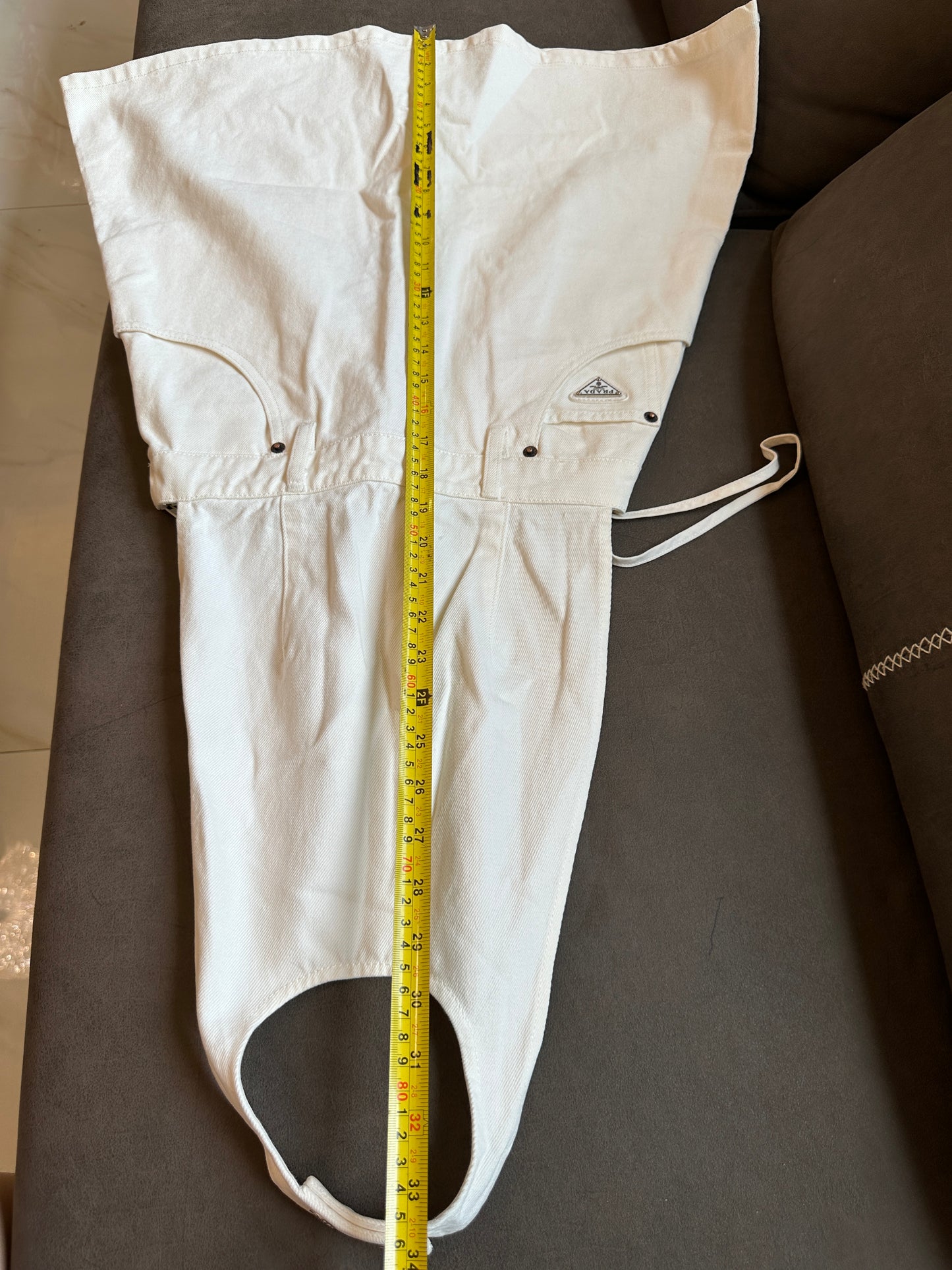 Prada White Denim Halter Dress with Pockets