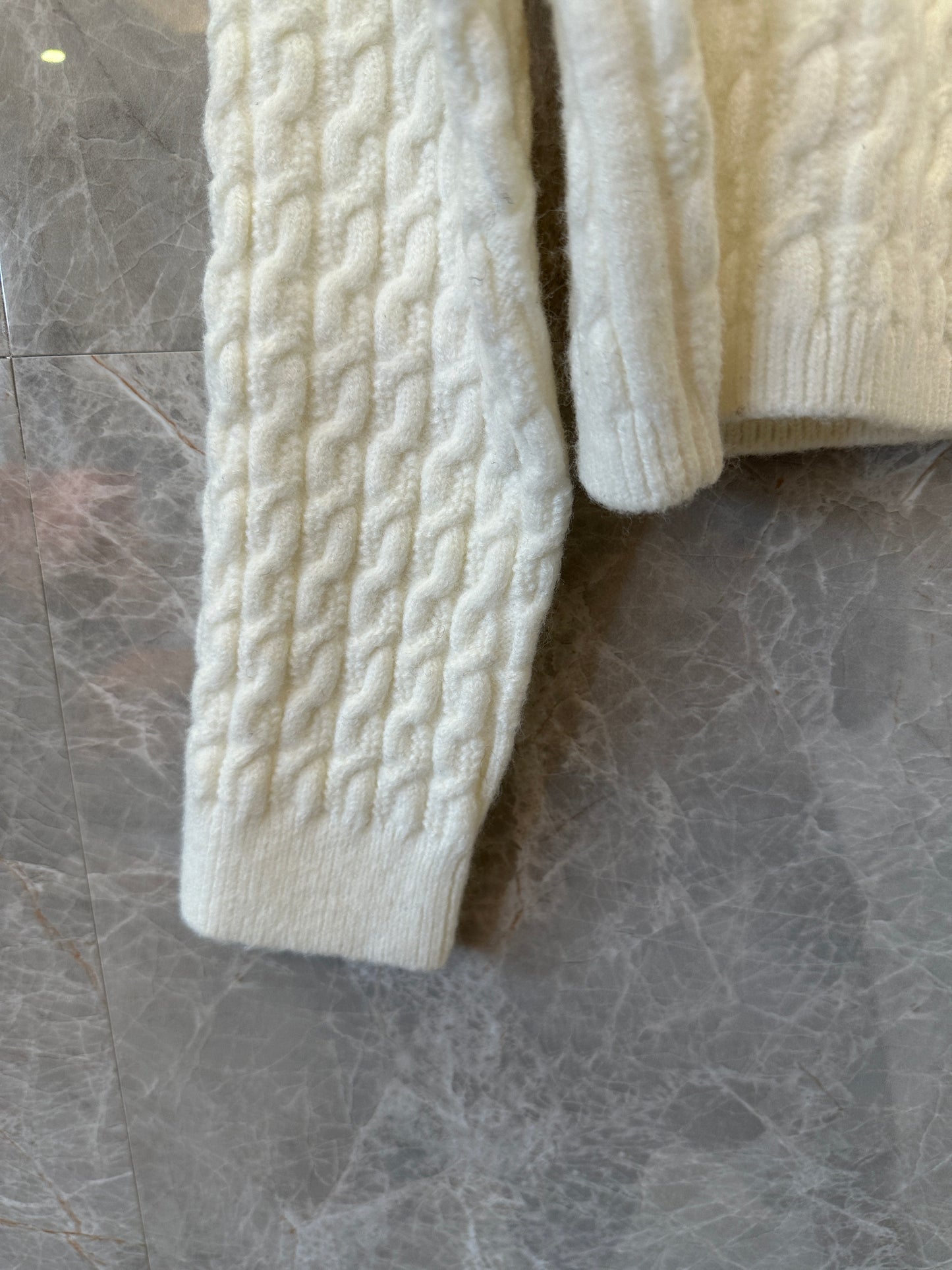 Miu Miu cream cable Knit cardigan with lace collar