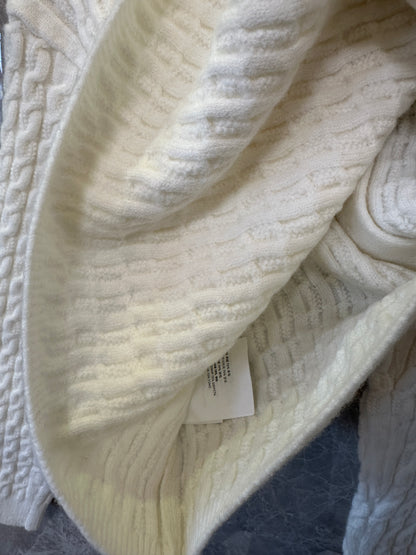 Miu Miu cream cable Knit cardigan with lace collar