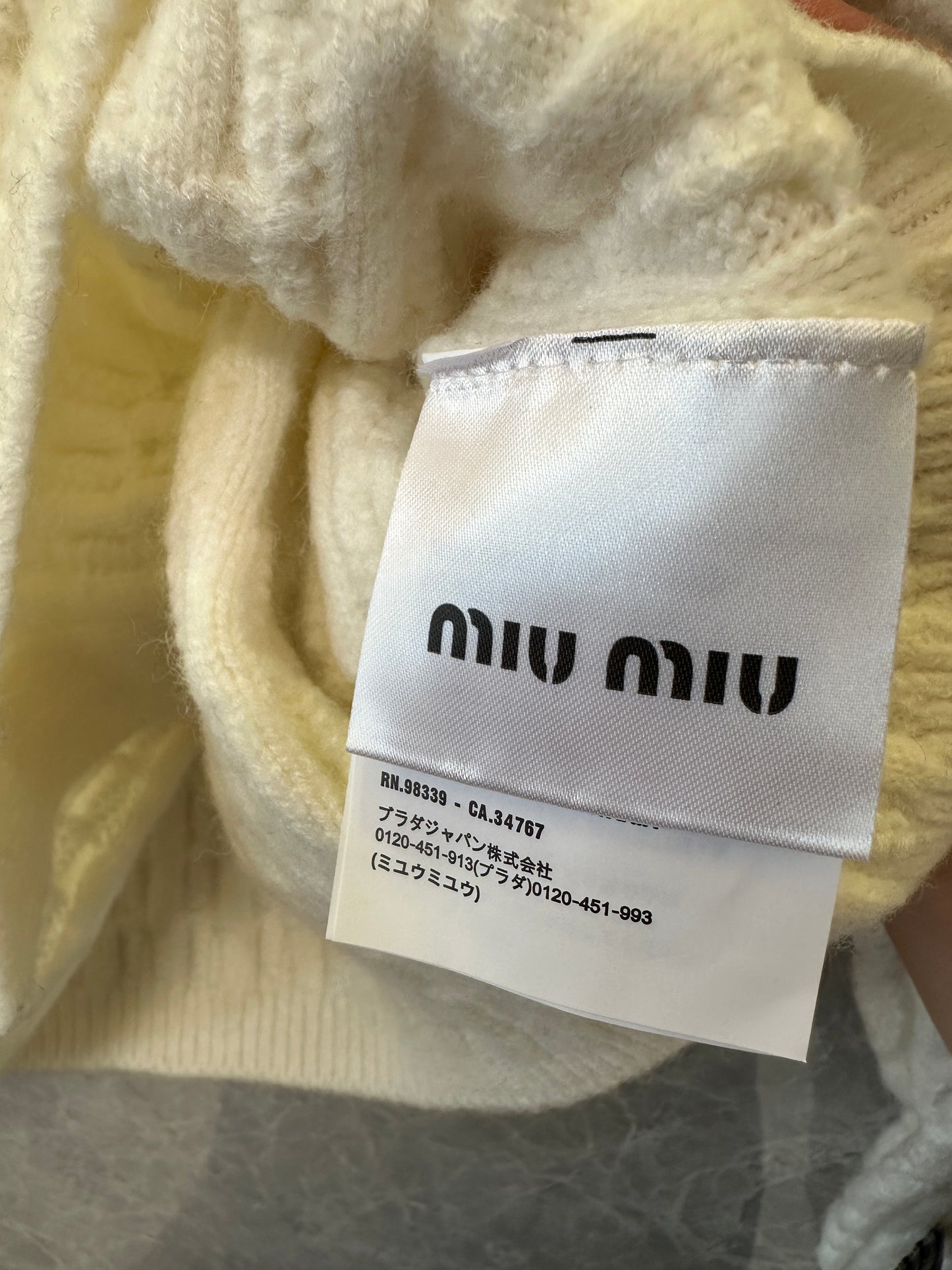 Miu Miu cream cable Knit cardigan with lace collar