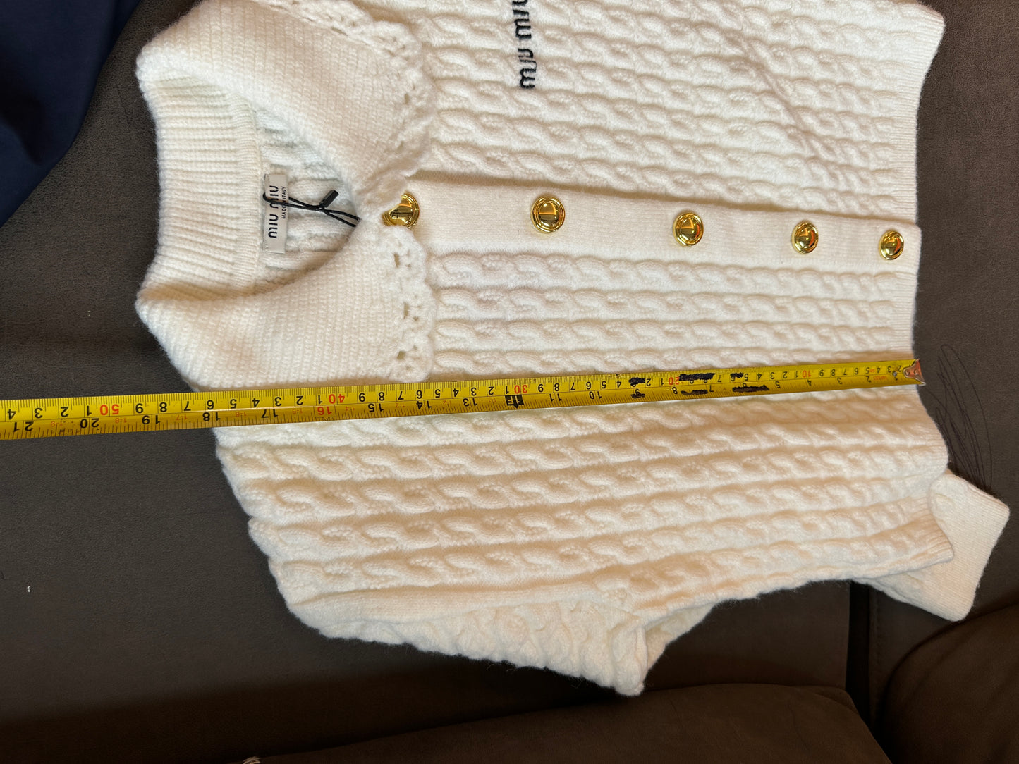 Miu Miu cream cable Knit cardigan with lace collar