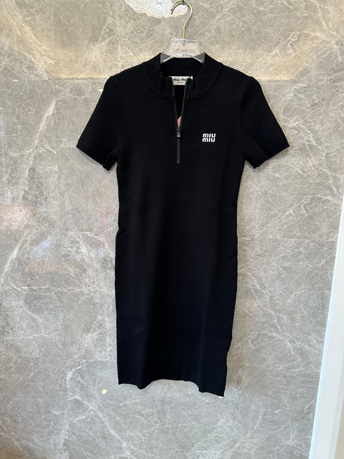 Miu Miu BlackRibbed Knit Zip-Up Dress
