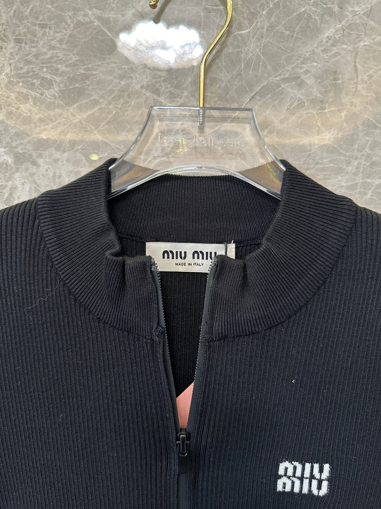 Miu Miu BlackRibbed Knit Zip-Up Dress