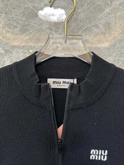 Miu Miu BlackRibbed Knit Zip-Up Dress