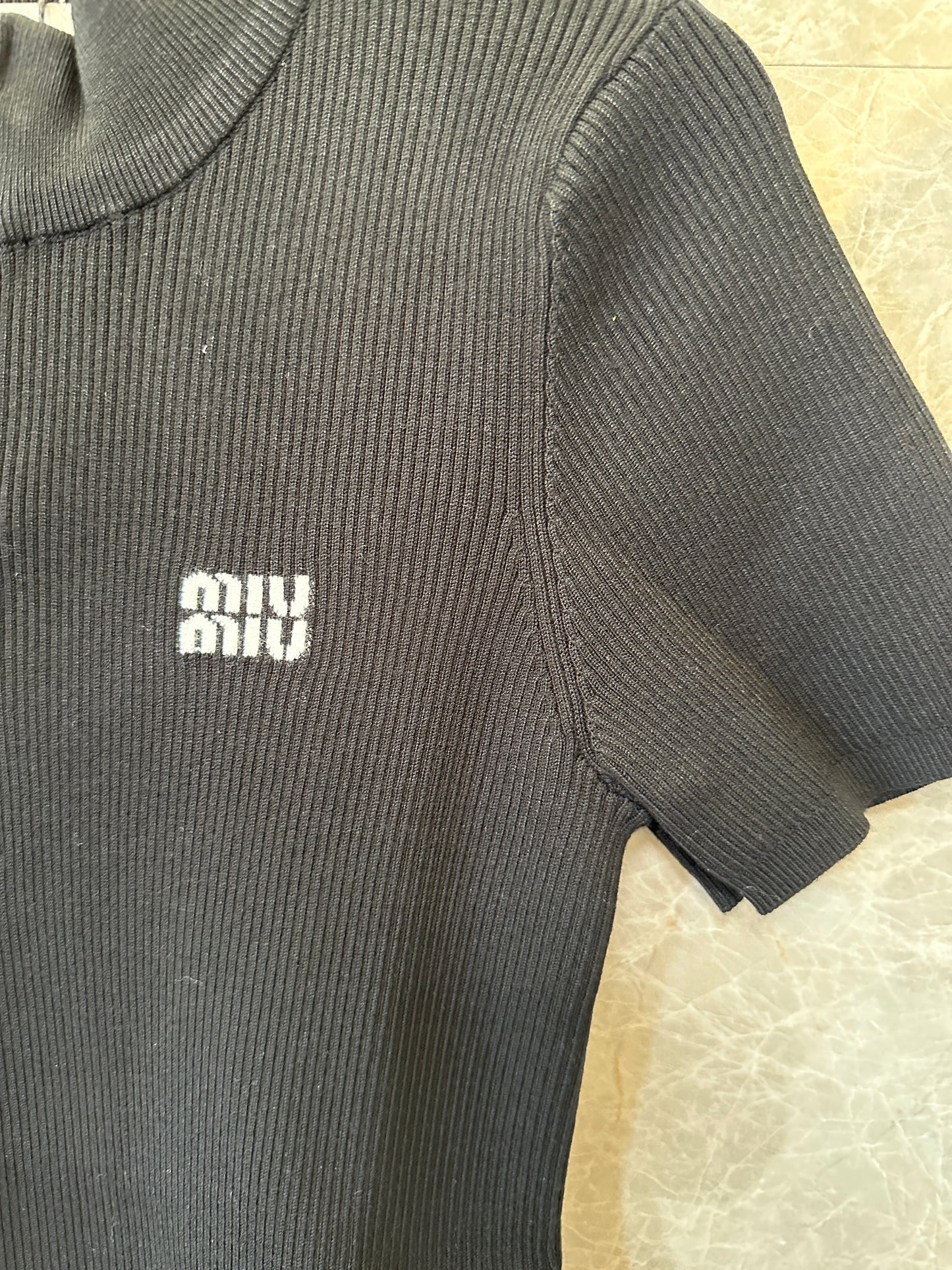 Miu Miu BlackRibbed Knit Zip-Up Dress