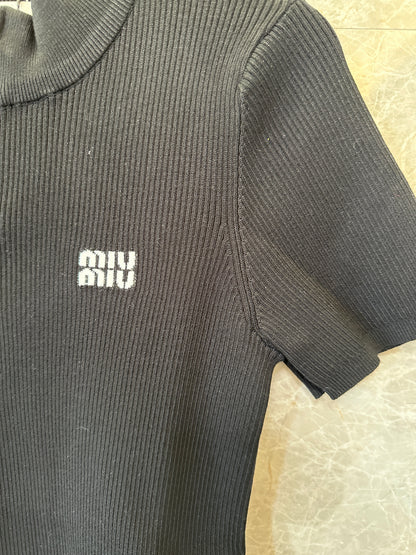 Miu Miu BlackRibbed Knit Zip-Up Dress