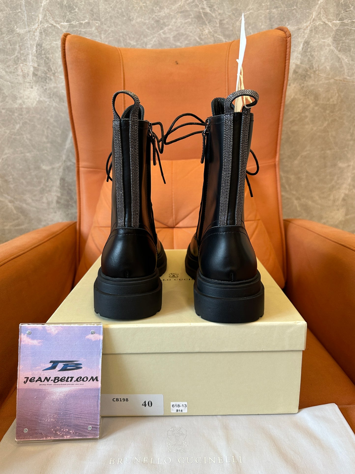 Brunello Cucinelli Black Leather Lace-Up Combat Boots