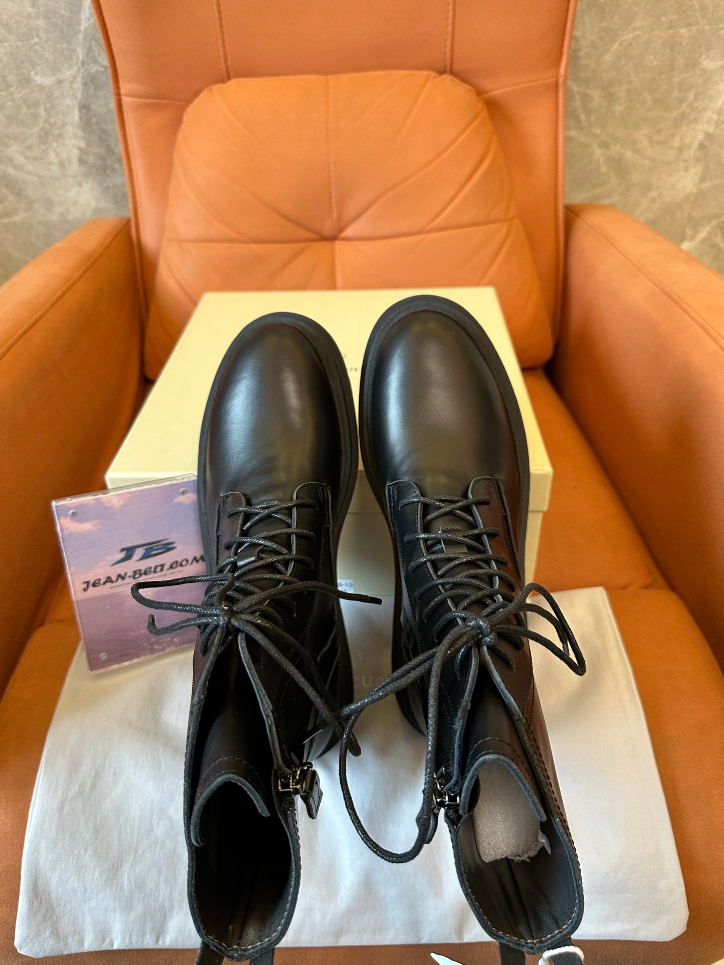 Brunello Cucinelli Black Leather Lace-Up Combat Boots