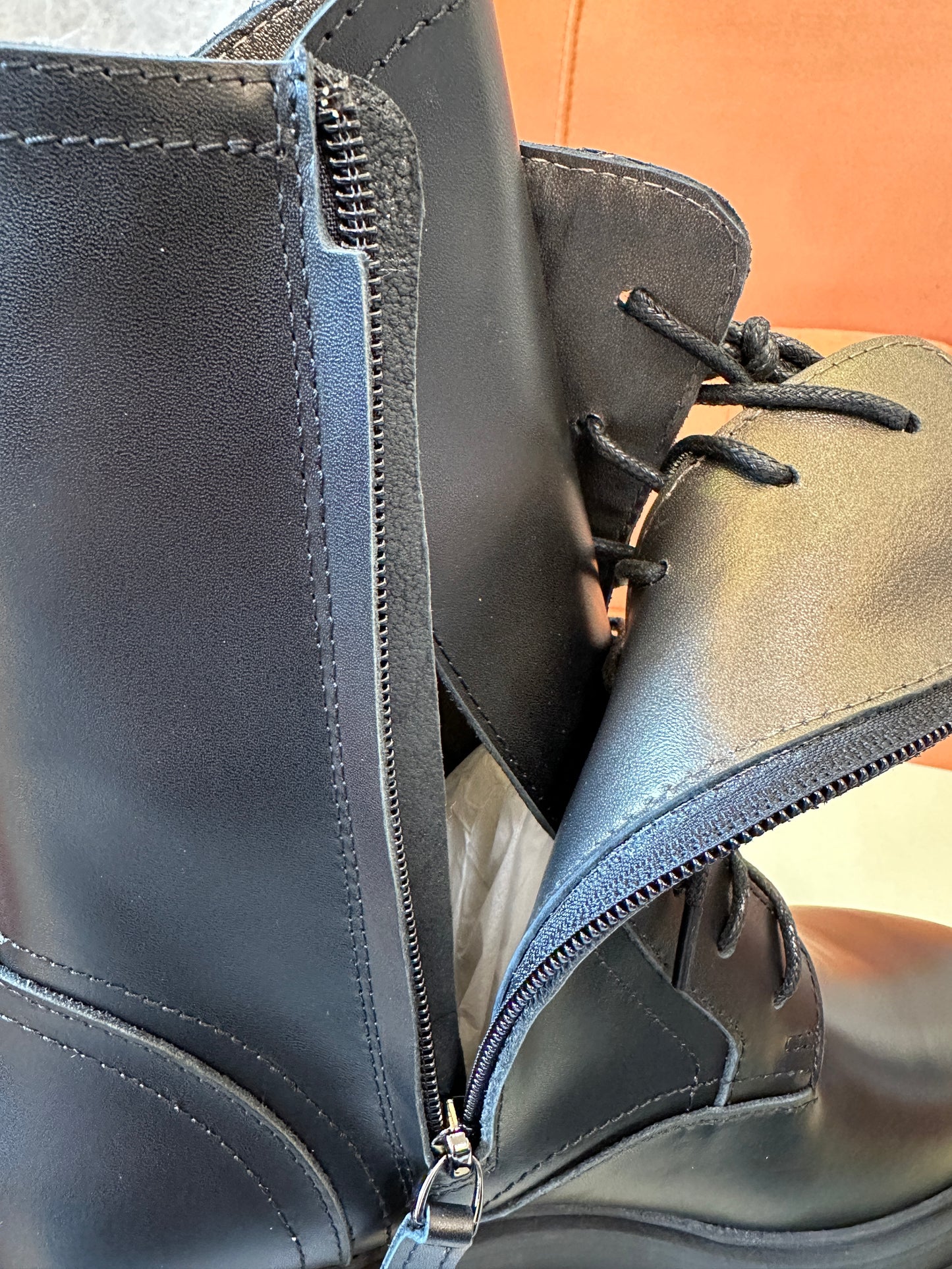 Brunello Cucinelli Black Leather Lace-Up Combat Boots