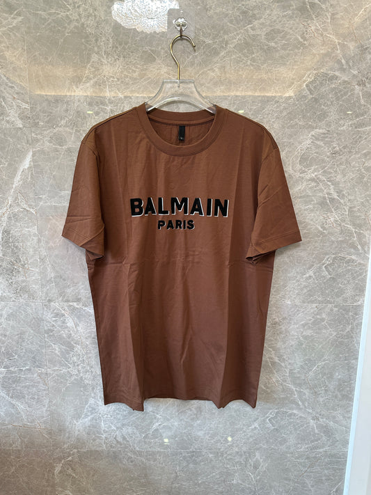 Balmain Logo Print Cotton T-Shirt Brown