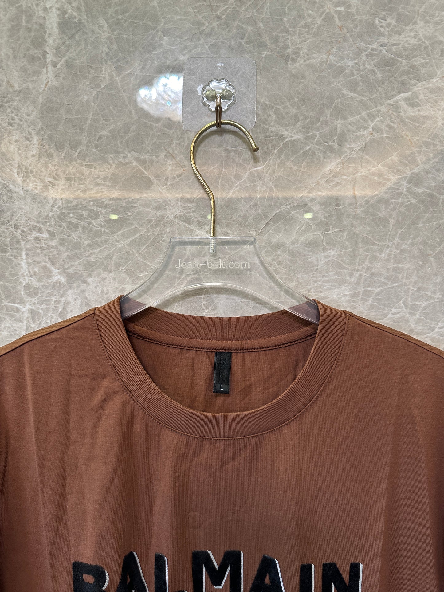 Balmain Logo Print Cotton T-Shirt Brown