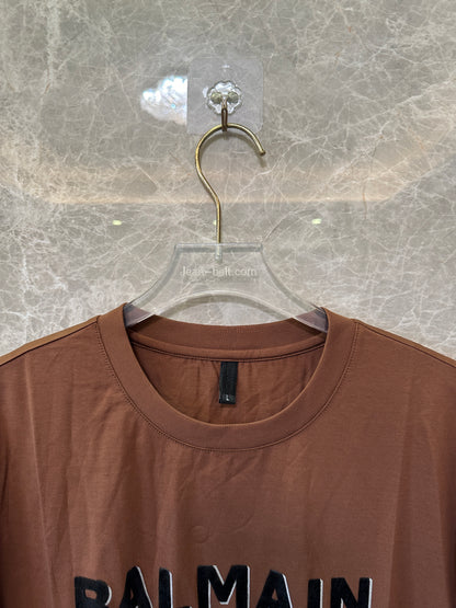Balmain Logo Print Cotton T-Shirt Brown