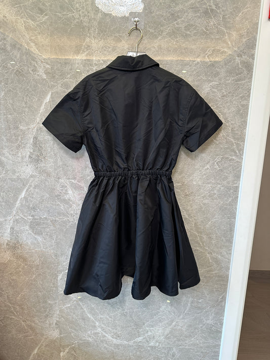 Prada black nylon Short-Sleeve Shirt Dress with Elastic Waist