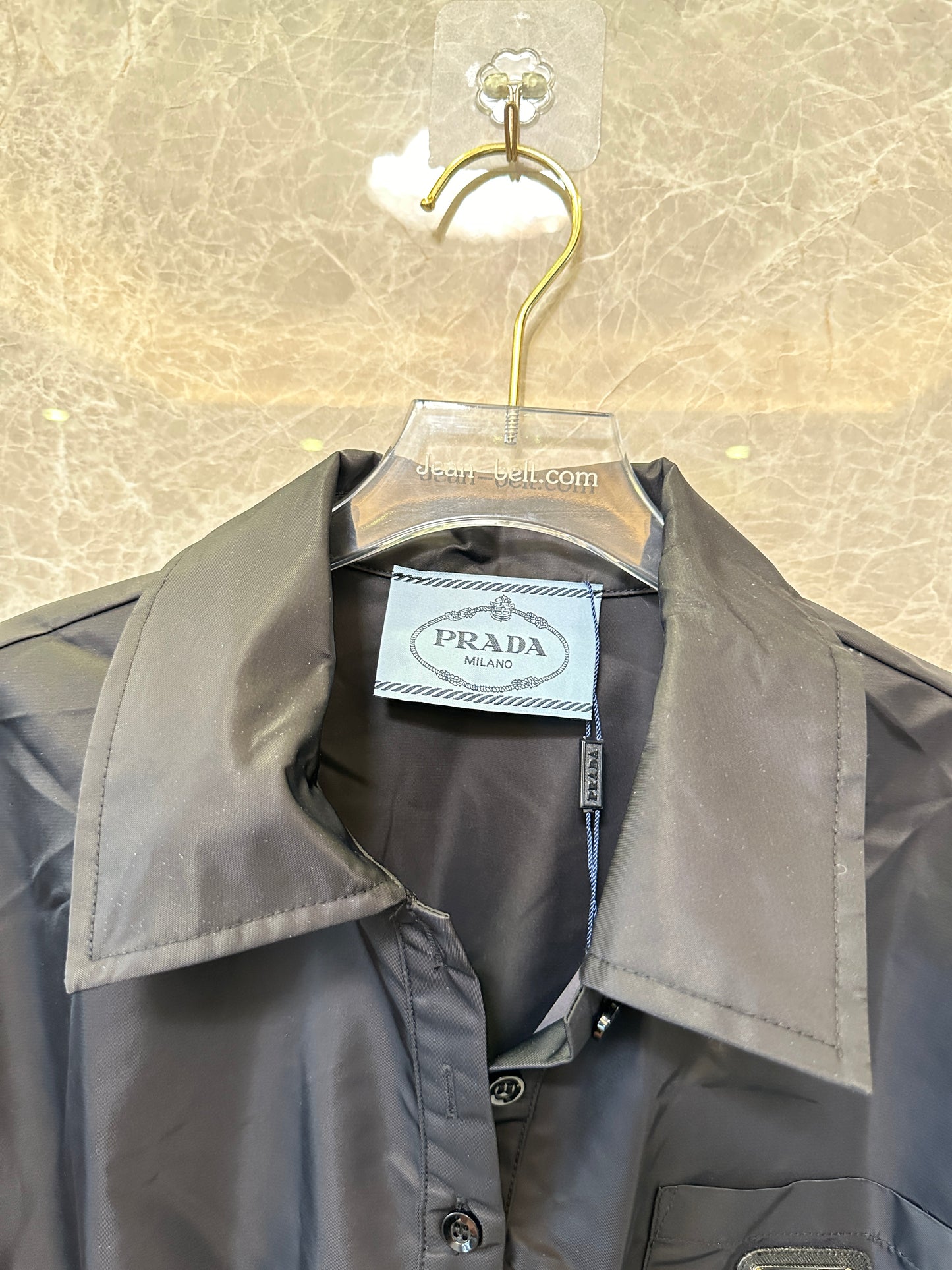 Prada black nylon Short-Sleeve Shirt Dress with Elastic Waist