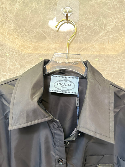 Prada black nylon Short-Sleeve Shirt Dress with Elastic Waist