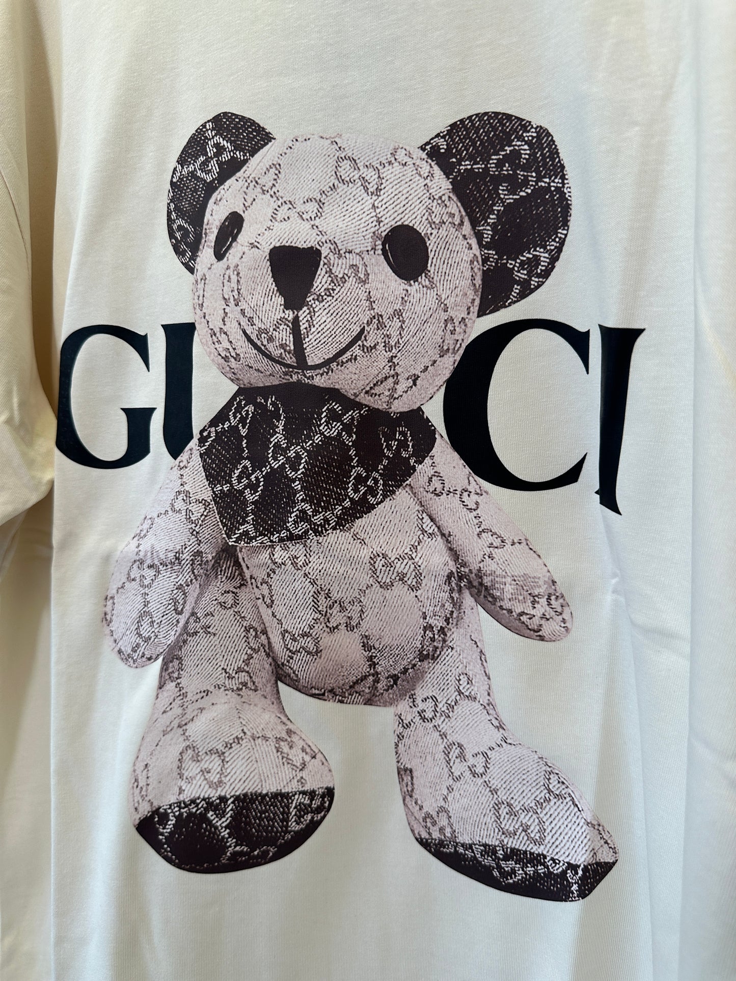 Gucci Bear Logo T-shirt Cream Cotton Tee