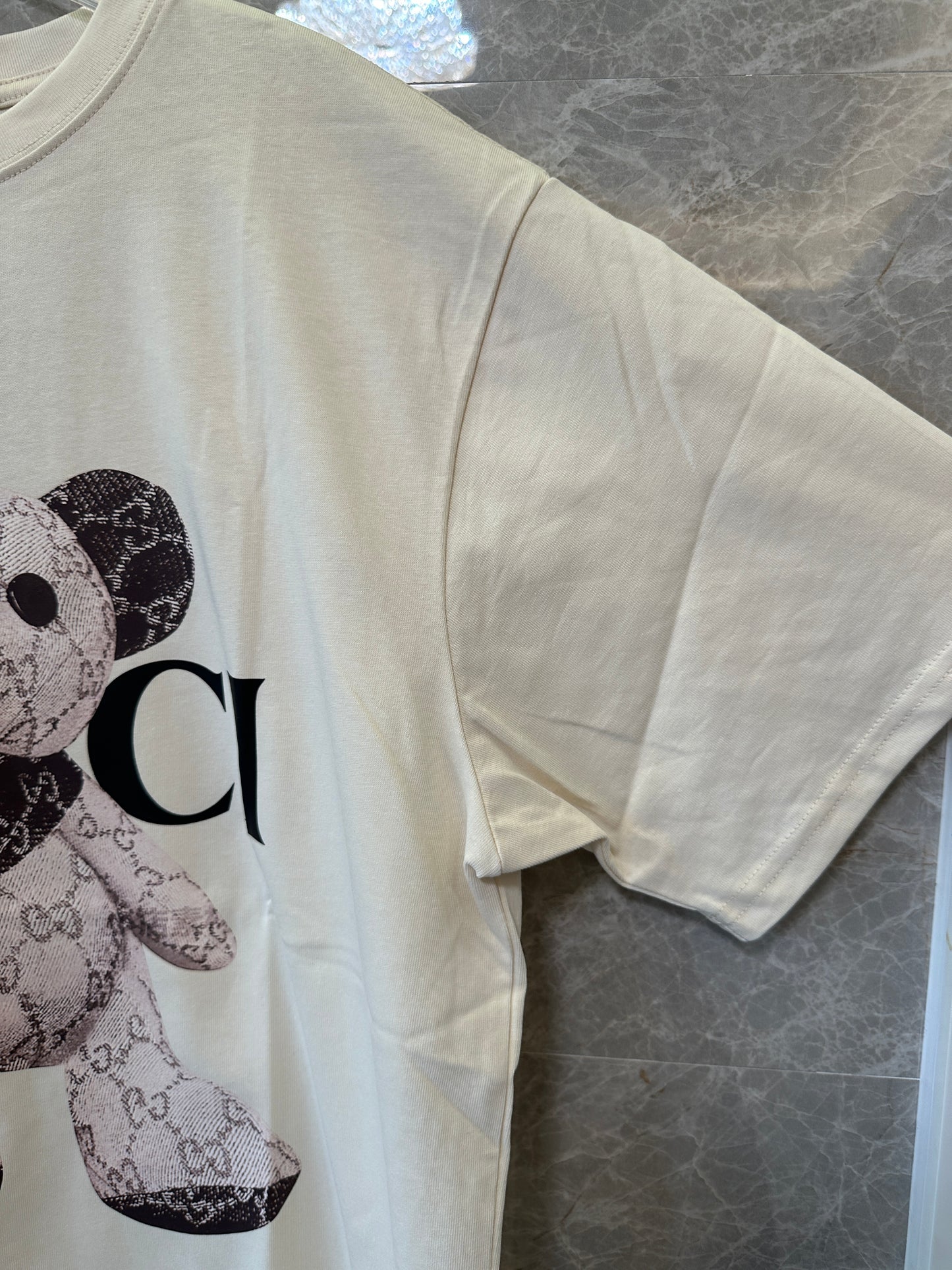 Gucci Bear Logo T-shirt Cream Cotton Tee
