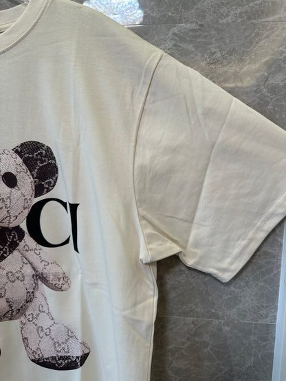 Gucci Bear Logo T-shirt Cream Cotton Tee