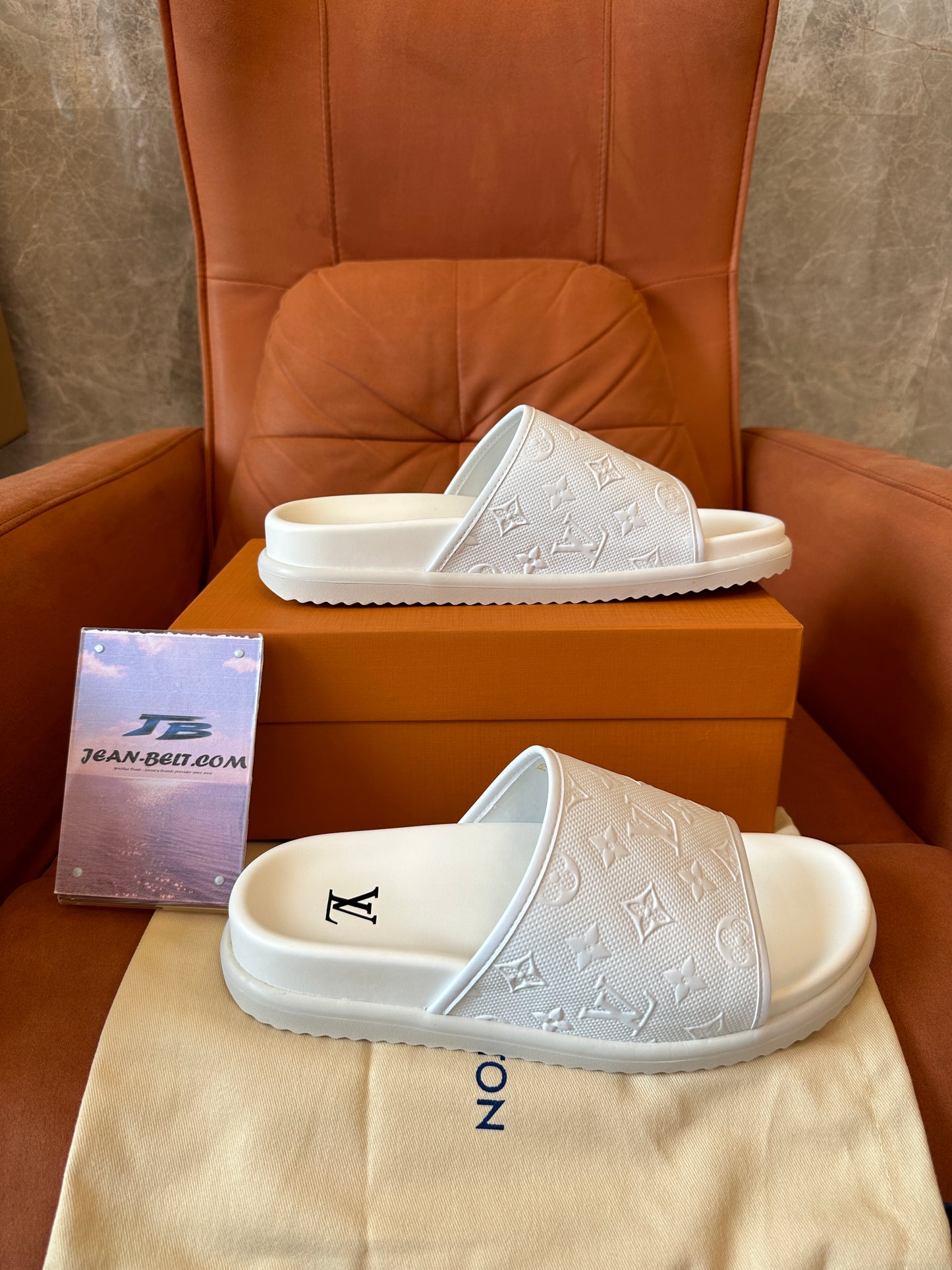 Louis Vuitton White Monogram Slide Sandals