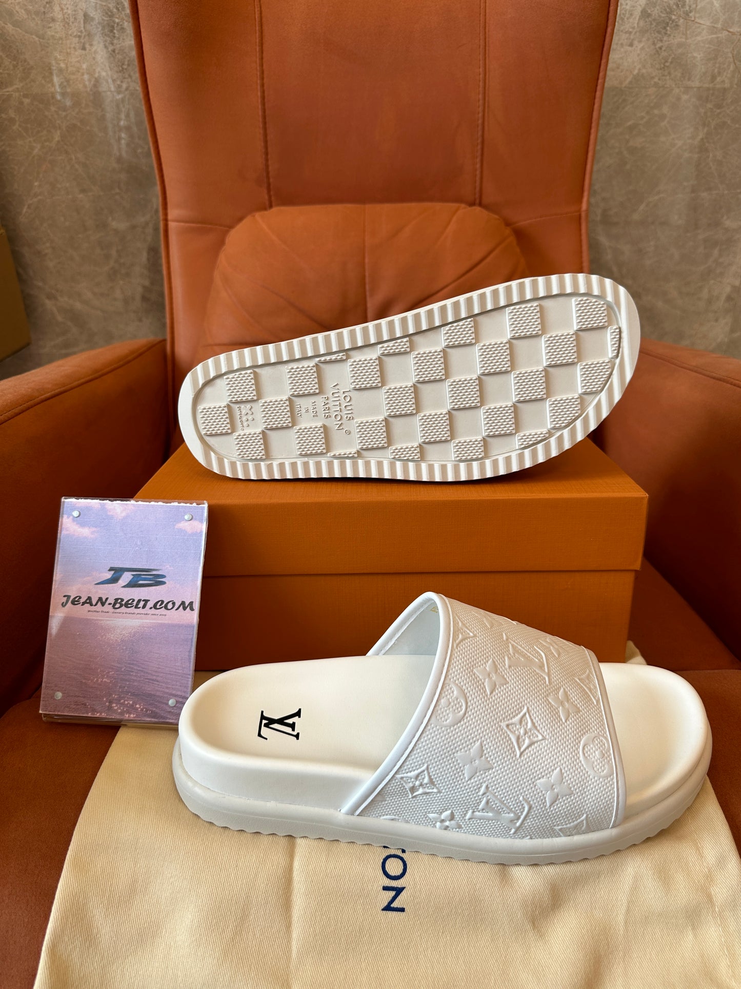 Louis Vuitton White Monogram Slide Sandals