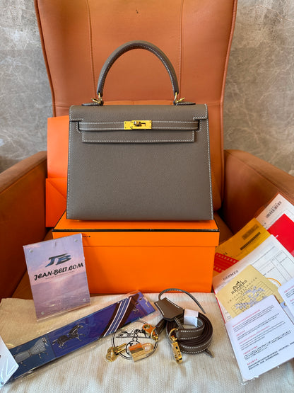 [Full Handmade]Hermes Kelly 25 Style Bag – Taupe Grey