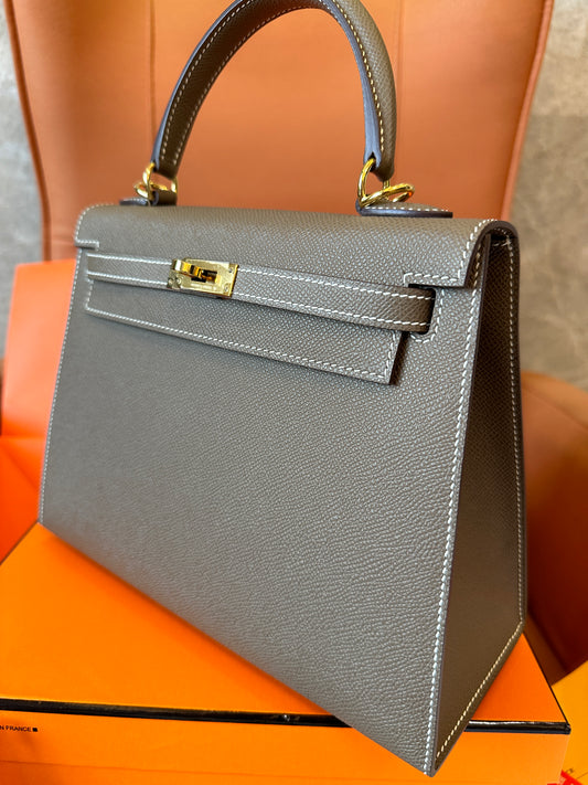 [Full Handmade]Hermes Kelly 25 Style Bag – Taupe Grey
