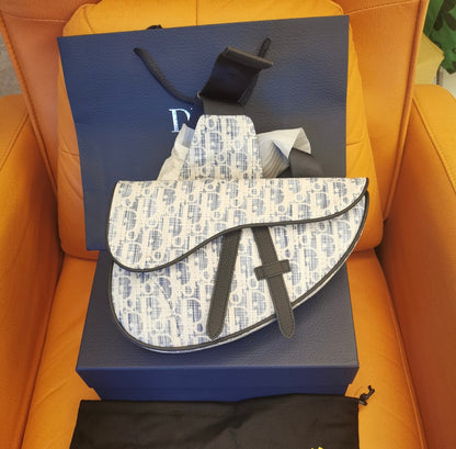 Christian Dior Denim Jacquard Oblique Saddle Bag Kasuri Blue White