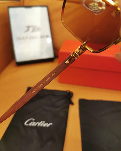 Cartier Santos-Dumont Sunglasses - Gold Frame with Gradient Burgundy Lenses