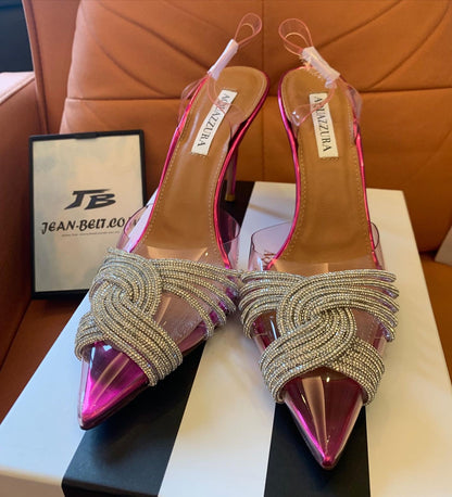 Zapatos de tacón Aquazzura con tira trasera y adornos de pedrería