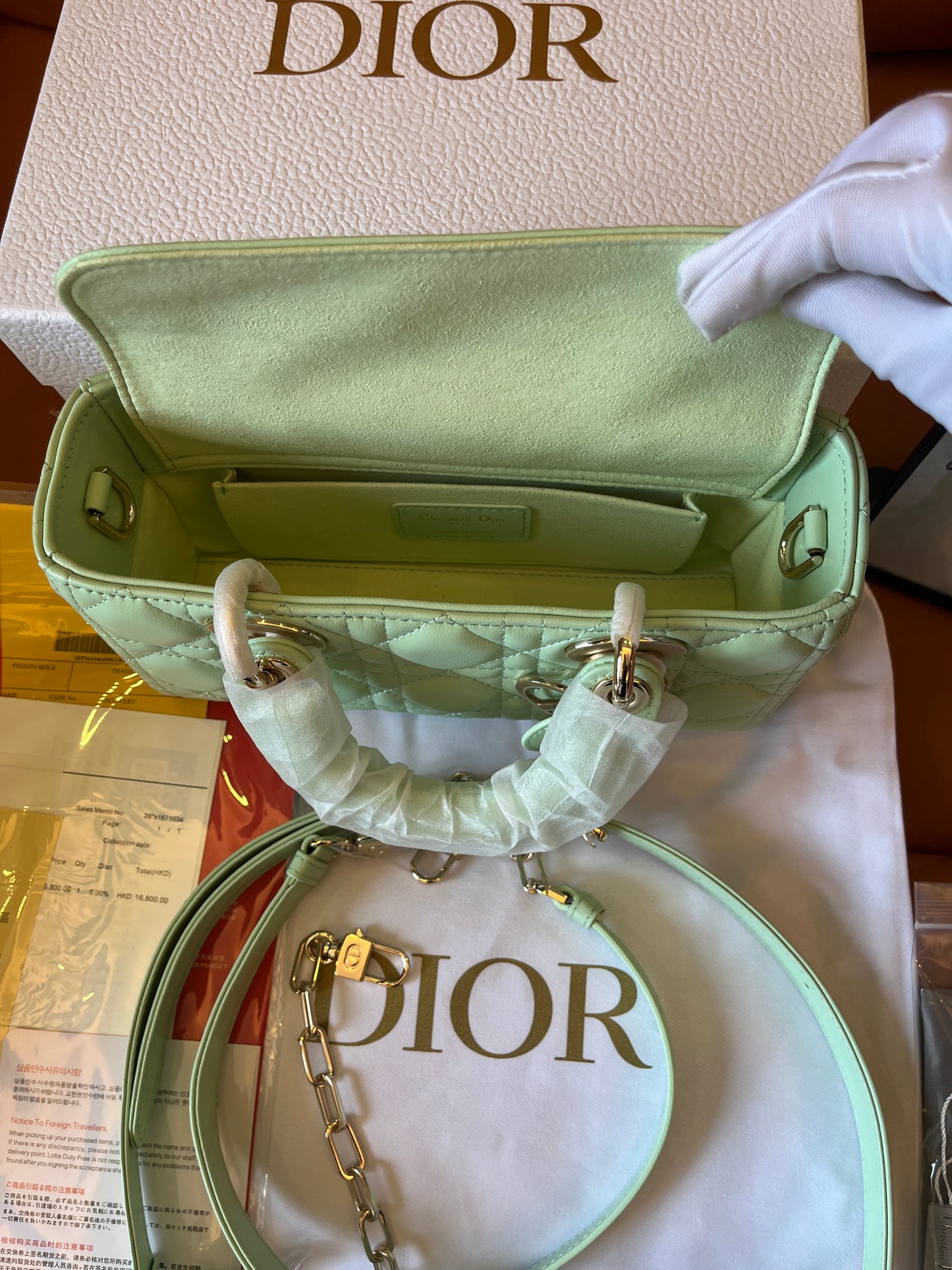 Christian Dior Lambskin Cannage Medium Lady D-Joy Pastel Peyote Green