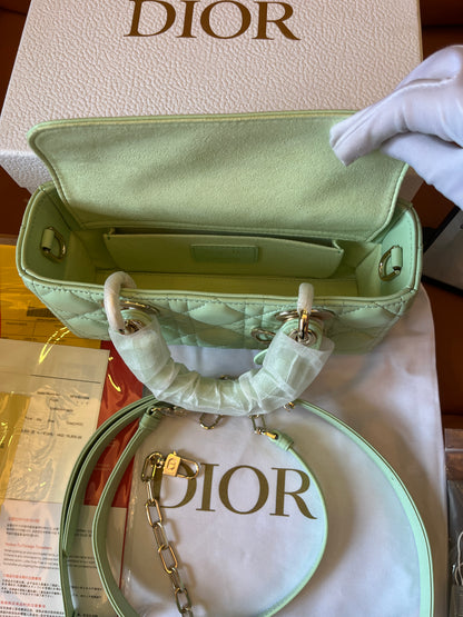 Christian Dior Lambskin Cannage Medium Lady D-Joy Pastel Peyote Green