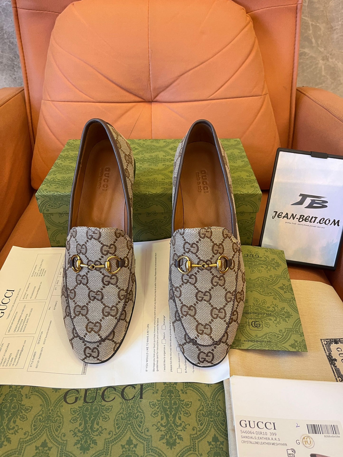 Mocassins de lona GG originais da Gucci em bege e ébano para mulheres