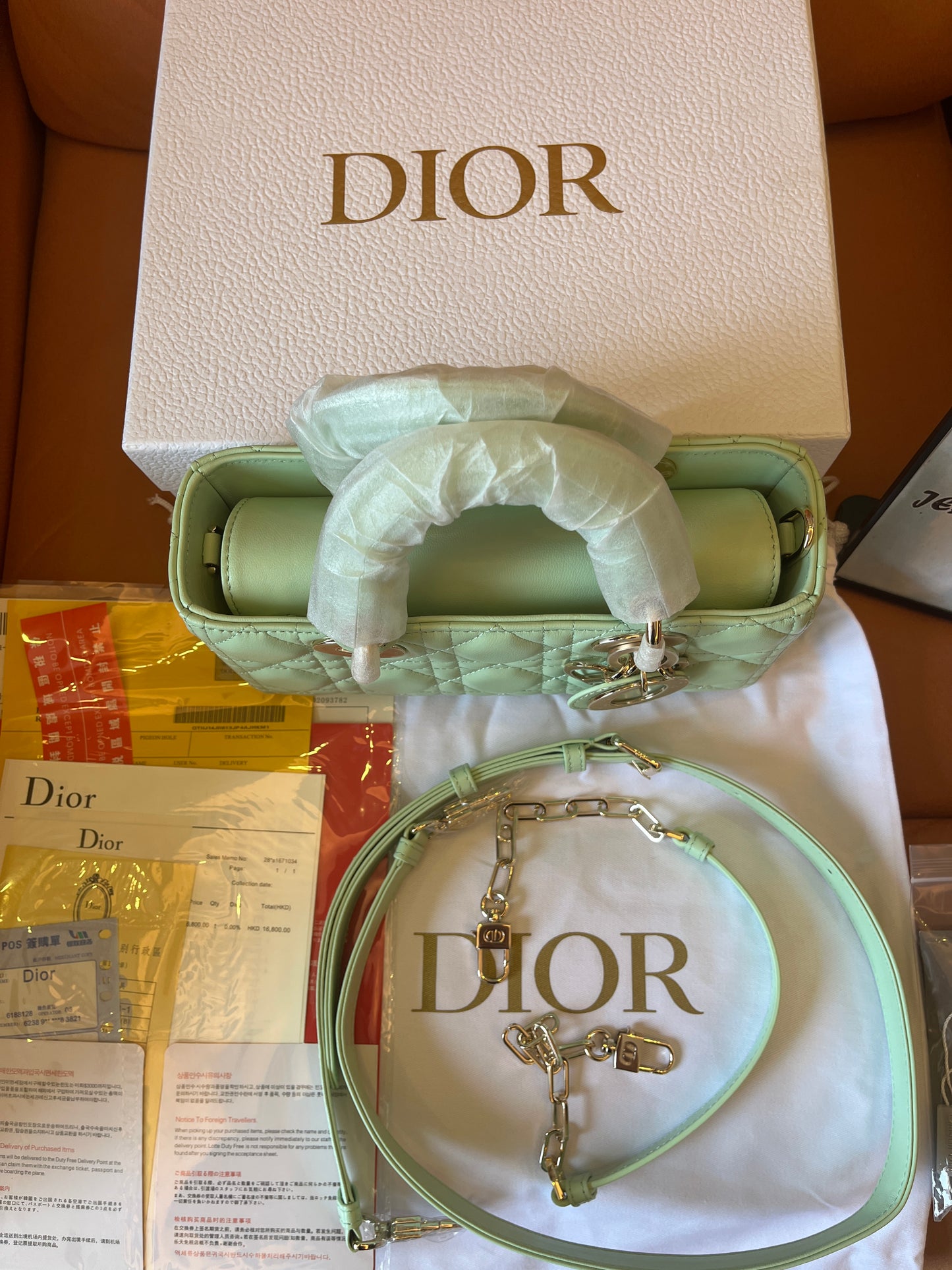 Christian Dior Lambskin Cannage Medium Lady D-Joy Pastel Peyote Green