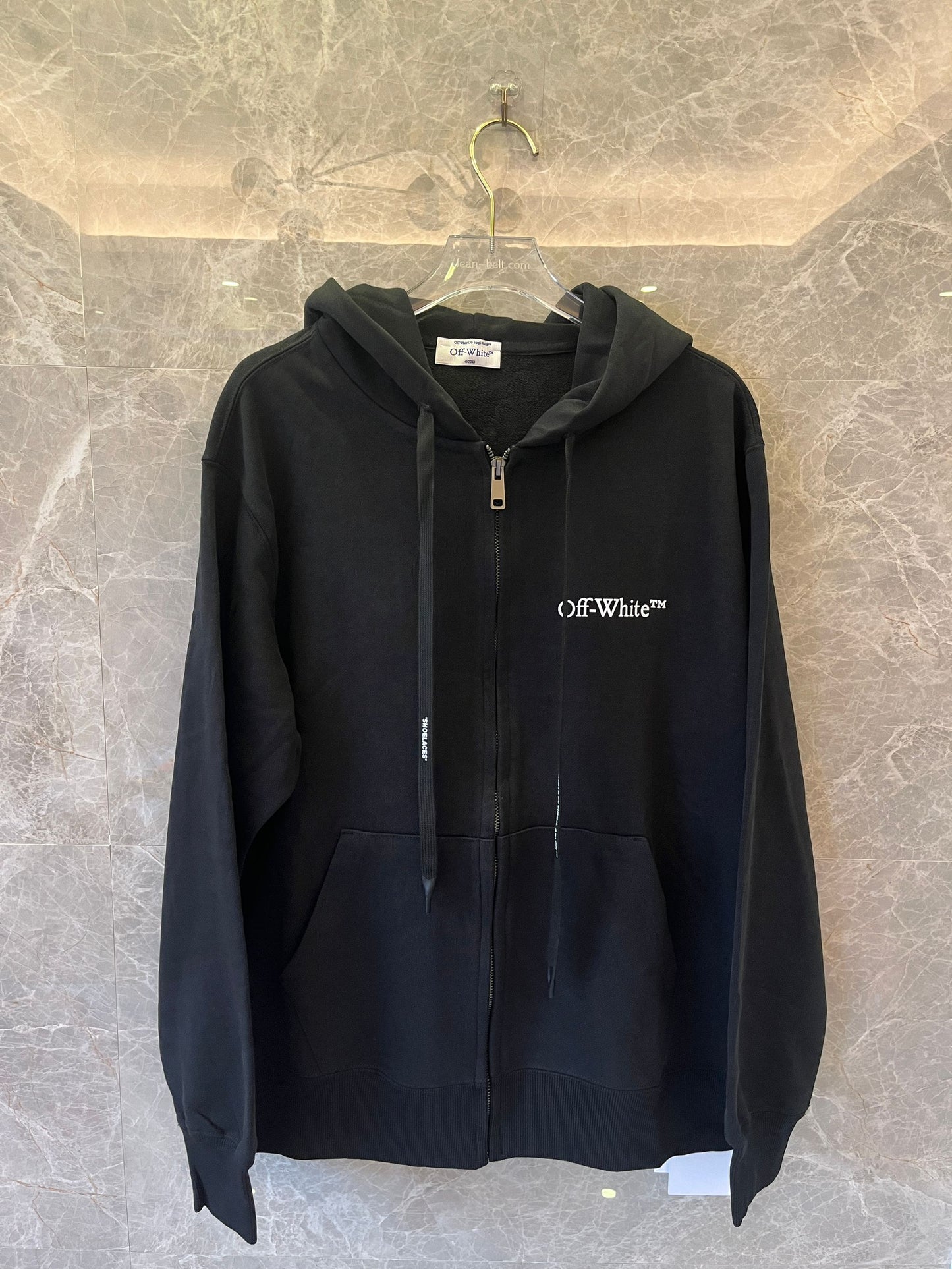 Moletom com capuz e zíper fino Caravag Arrow Off-White estilo masculino